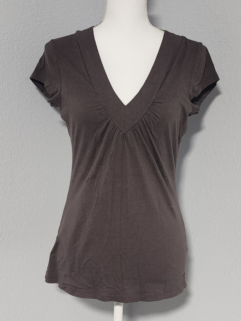 Vintage Y2K The Limited Brown V-neck Short Sleeve Blouse Womens Size Medium